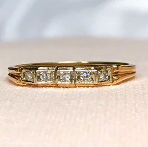 Art Deco Wedding Band, 14k Gold Diamond Band
